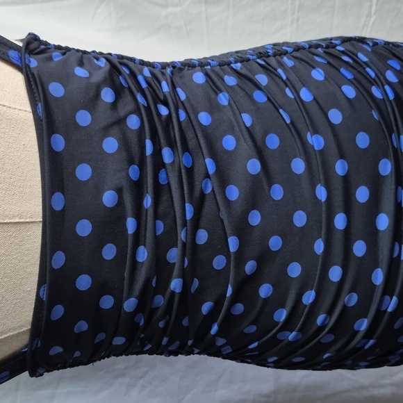 DKNY One Piece Swimsuit Black/Blue Polka Dot Side Ruching V Neck Swimwear Sz 10 - Picture 6 of 15